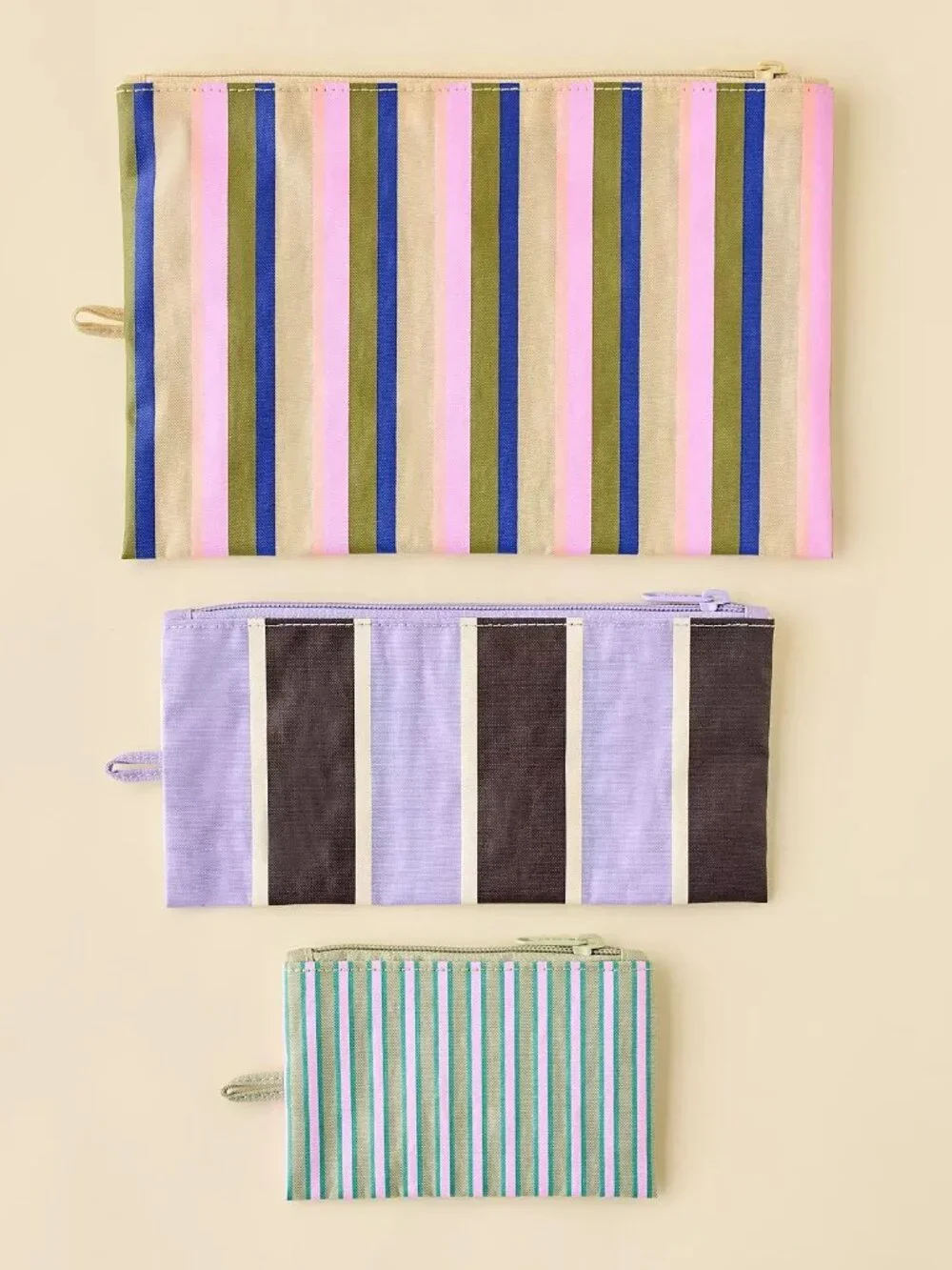 NWT Baggu Flat Pouch Set - Candy Shop Stripes